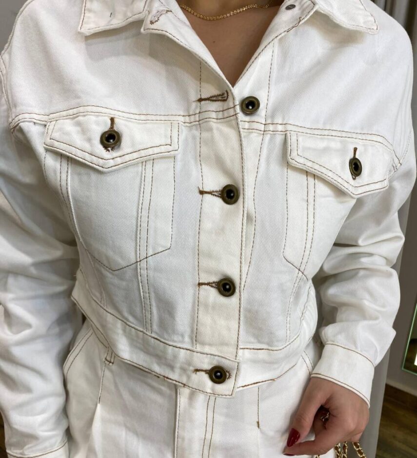 Jaqueta Feminina Jeans Manuela Off White - Fernanda Ramos Store