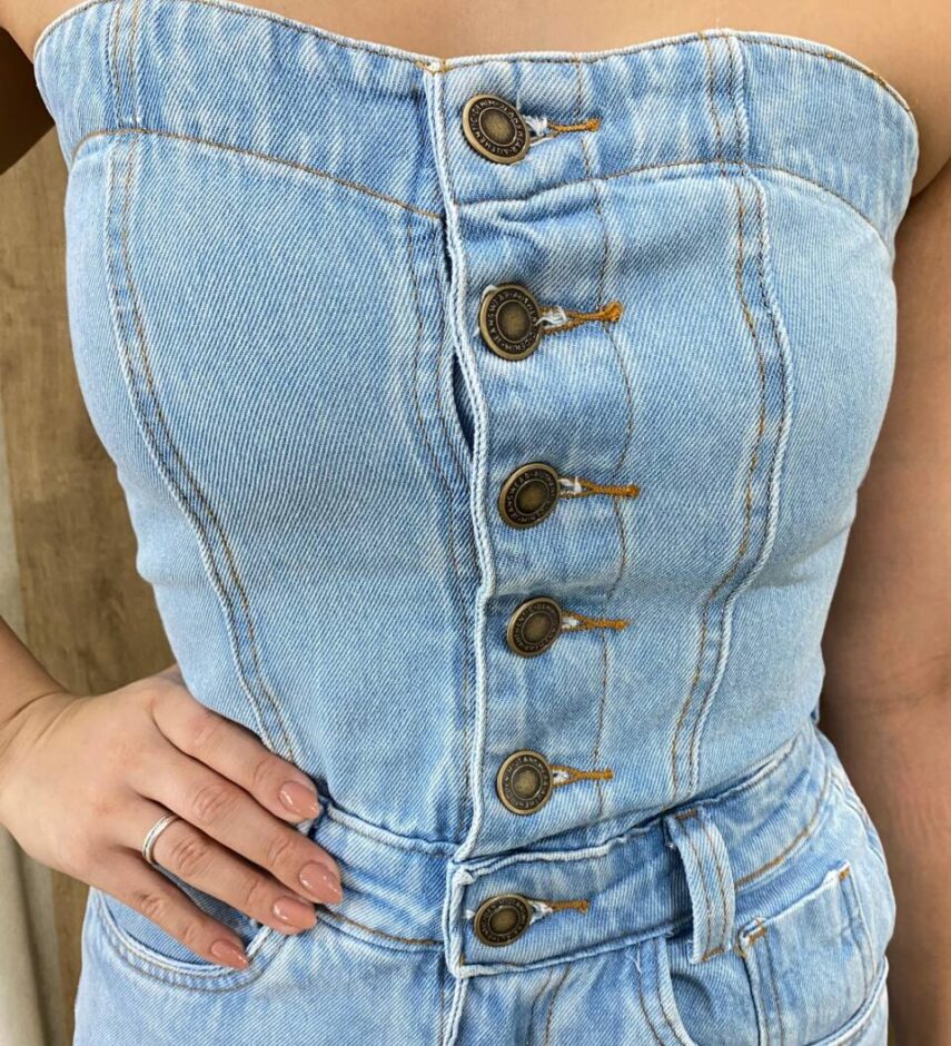 Macacão Feminino Longo Jessy sem Bojo Tomara Que Caia Jeans - Fernanda Ramos Store