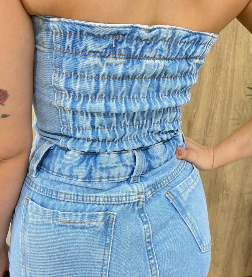Macacão Feminino Longo Jessy sem Bojo Tomara Que Caia Jeans - Fernanda Ramos Store