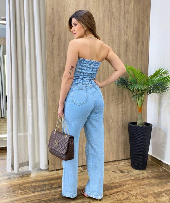 Macacão Feminino Longo Jessy sem Bojo Tomara Que Caia Jeans - Fernanda Ramos Store