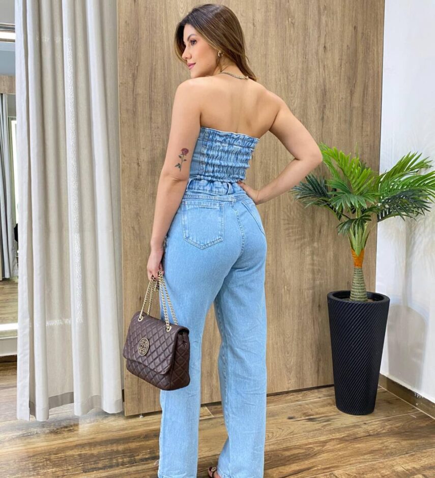 Macacão Feminino Longo Jessy sem Bojo Tomara Que Caia Jeans - Fernanda Ramos Store