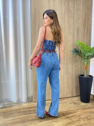 Macacão Feminino Longo Jessy sem Bojo Tomara Que Caia Jeans Médio - Fernanda Ramos Store