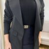 Max Blazer Feminino Alfaiataria Manga Longa Preto com Bolsos Falsos - Fernanda Ramos Store