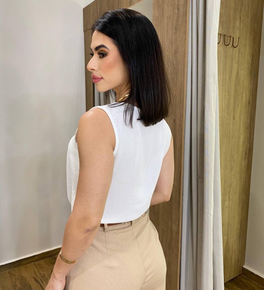 Regata Feminina Valentina Crepe Off White - Fernanda Ramos Store
