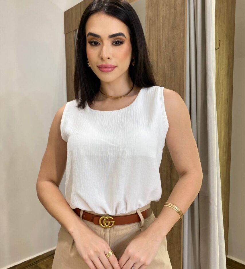 Regata Feminina Valentina Crepe Off White - Fernanda Ramos Store