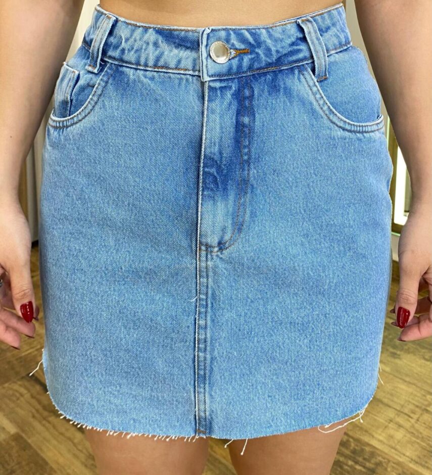 Saia Jeans Feminina Curta Básica Barra a Fio - Fernanda Ramos Store