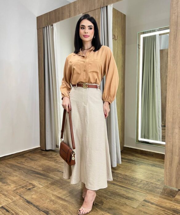 Saia Longa Feminina Alfaiataria Zoe Nude - Fernanda Ramos Store