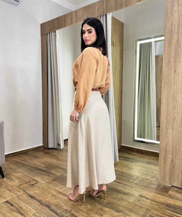 Saia Longa Feminina Alfaiataria Zoe Nude - Fernanda Ramos Store