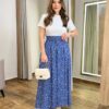 Saia Longa Feminina Luísa com Bolsos e Fenda Azul Estampada - Fernanda Ramos Store