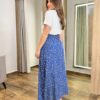 Saia Longa Feminina Luísa com Bolsos e Fenda Azul Estampada - Fernanda Ramos Store