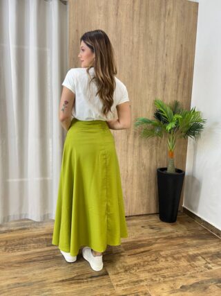 Saia Midi Feminina Manuela Alfaiataria Verde Pistache com Amarração - Fernanda Ramos Store