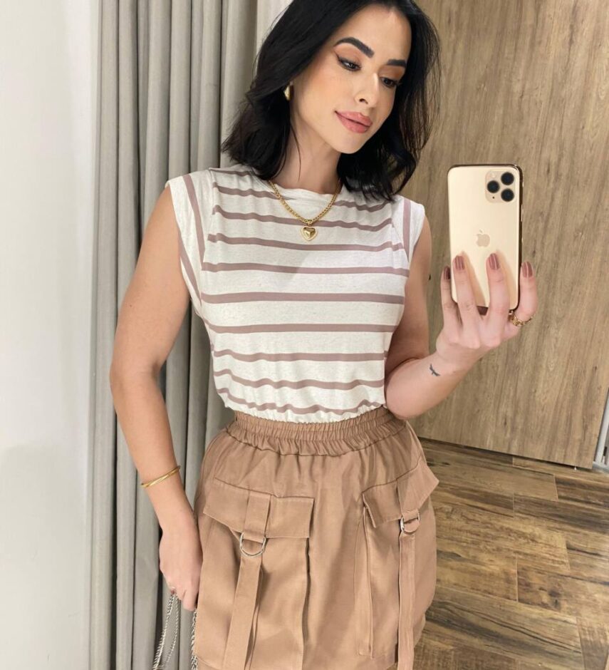 Short Saia Feminino Cargo Louise Bege - Fernanda Ramos Store