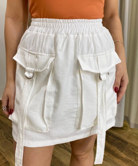 Short Saia Feminino Cargo Louise Off White - Fernanda Ramos Store