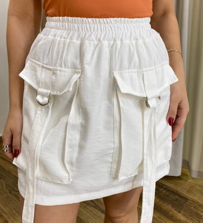 Short Saia Feminino Cargo Louise Off White - Fernanda Ramos Store