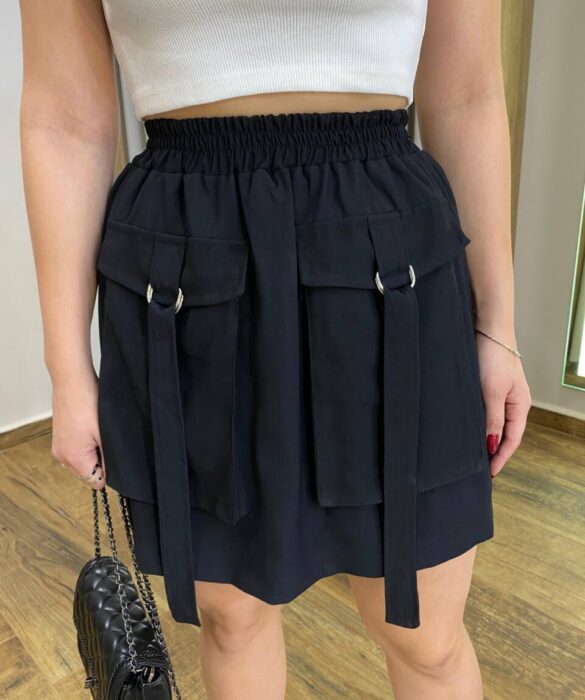 Short Saia Feminino Cargo Louise Preto - Fernanda Ramos Store