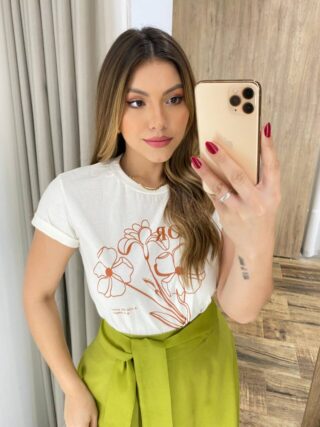 T-shirt Feminina Manga Curta Amor Off White - Fernanda Ramos Store