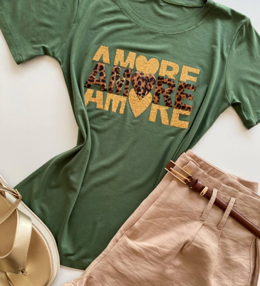 T-shirt Feminina Manga Curta Amore Verde - Fernanda Ramos Store