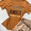 T-shirt Feminina Manga Curta Amour Every Day Caramelo - Fernanda Ramos Store