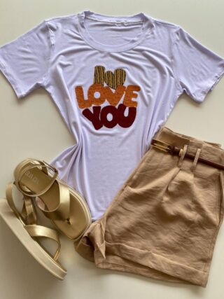 T-shirt Feminina Manga Curta Branca I Love You - Fernanda Ramos Store