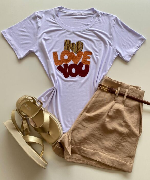 T-shirt Feminina Manga Curta Branca I Love You - Fernanda Ramos Store