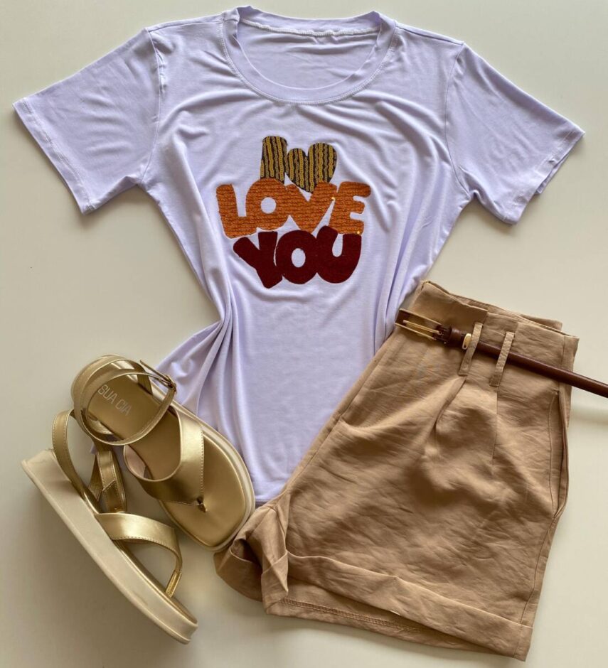 T-shirt Feminina Manga Curta Branca I Love You - Fernanda Ramos Store
