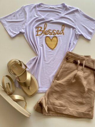 T-shirt Feminina Manga Curta Blessed Branca - Fernanda Ramos Store