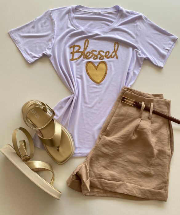 T-shirt Feminina Manga Curta Blessed Branca - Fernanda Ramos Store