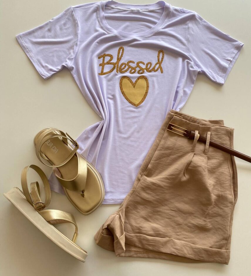 T-shirt Feminina Manga Curta Blessed Branca - Fernanda Ramos Store