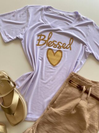 T-shirt Feminina Manga Curta Blessed Branca - Fernanda Ramos Store