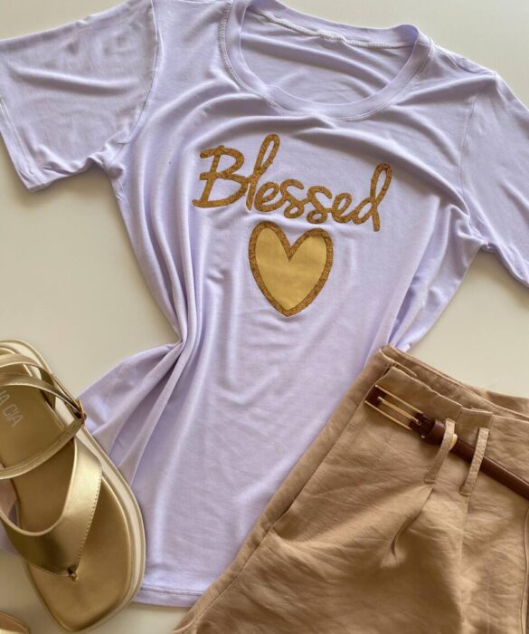 T-shirt Feminina Manga Curta Blessed Branca - Fernanda Ramos Store