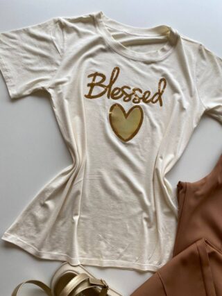 T-shirt Feminina Manga Curta Blessed Nude - Fernanda Ramos Store