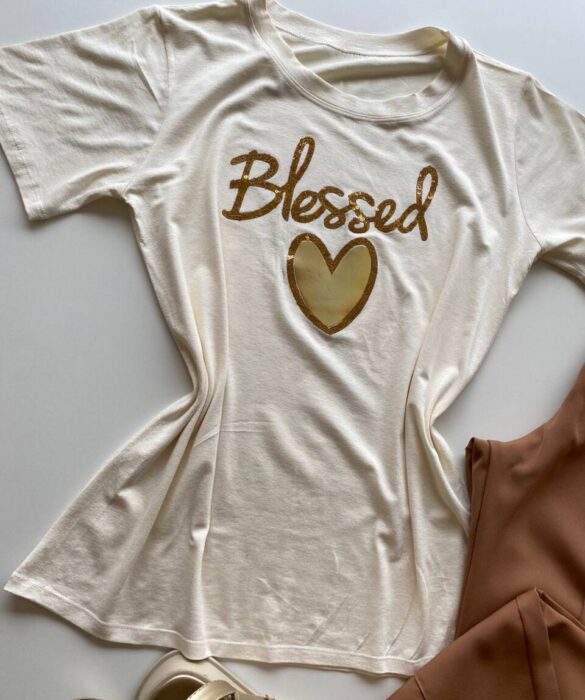 T-shirt Feminina Manga Curta Blessed Nude - Fernanda Ramos Store