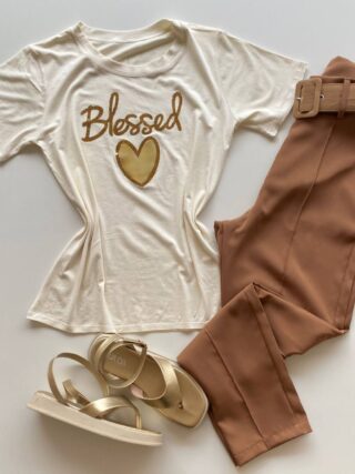 T-shirt Feminina Manga Curta Blessed Nude - Fernanda Ramos Store