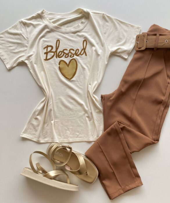 T-shirt Feminina Manga Curta Blessed Nude - Fernanda Ramos Store