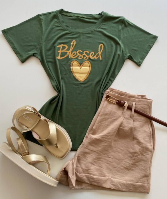 T-shirt Feminina Manga Curta Blessed Verde - Fernanda Ramos Store