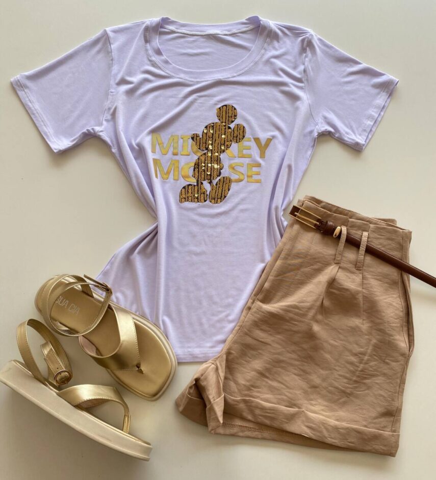 T-shirt Feminina Manga Curta Branca Estampa Mickey - Fernanda Ramos Store