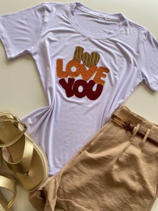 T-shirt Feminina Manga Curta Branca I Love You - Fernanda Ramos Store