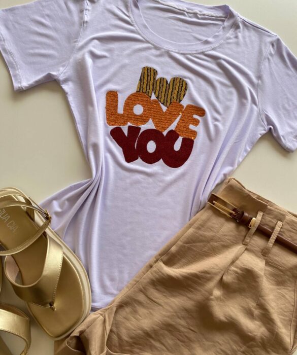 T-shirt Feminina Manga Curta Branca I Love You - Fernanda Ramos Store