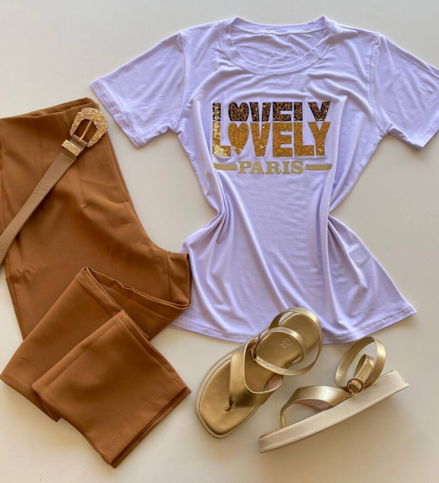 T-shirt Feminina Manga Curta Branca Lovely - Fernanda Ramos Store