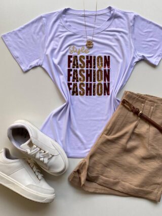 T-shirt Feminina Manga Curta Branca Style Fashion - Fernanda Ramos Store