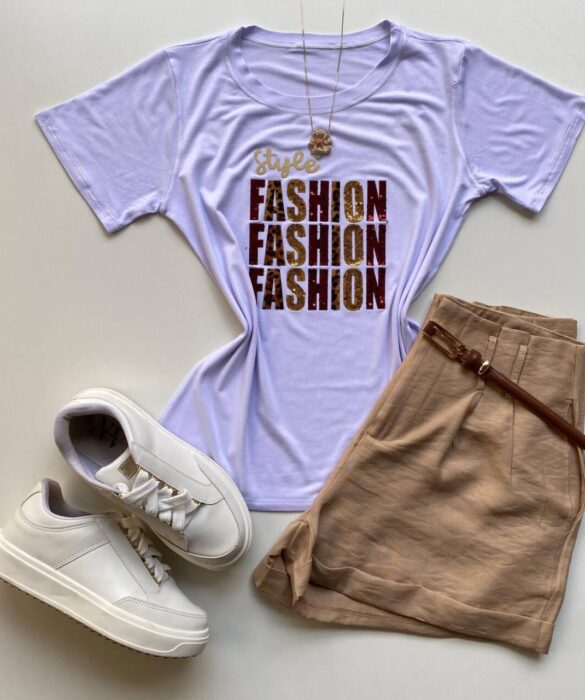 T-shirt Feminina Manga Curta Branca Style Fashion - Fernanda Ramos Store