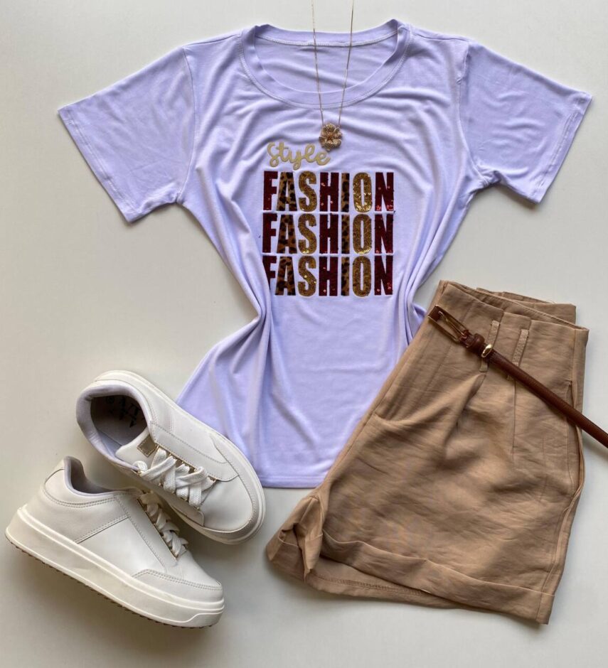 T-shirt Feminina Manga Curta Branca Style Fashion - Fernanda Ramos Store