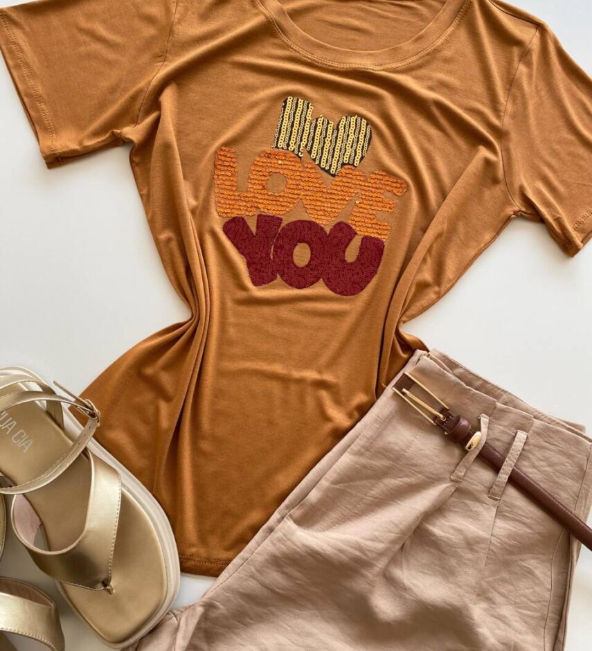 T-shirt Feminina Manga Curta Caramelo I Love You - Fernanda Ramos Store