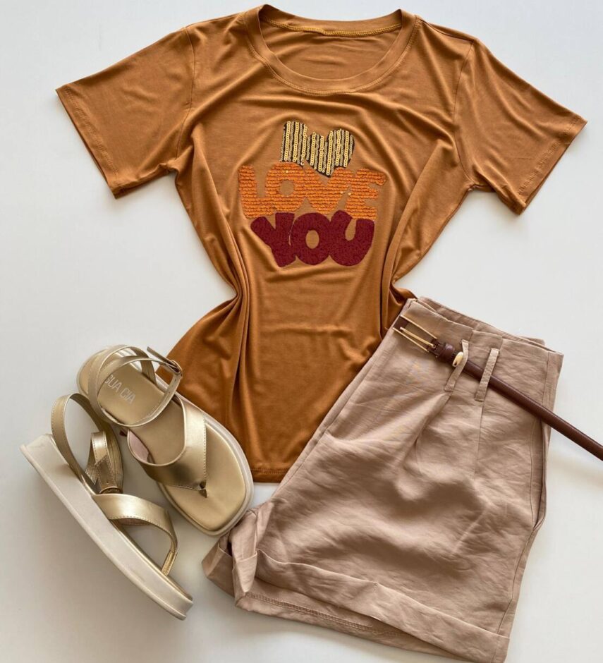 T-shirt Feminina Manga Curta Caramelo I Love You - Fernanda Ramos Store