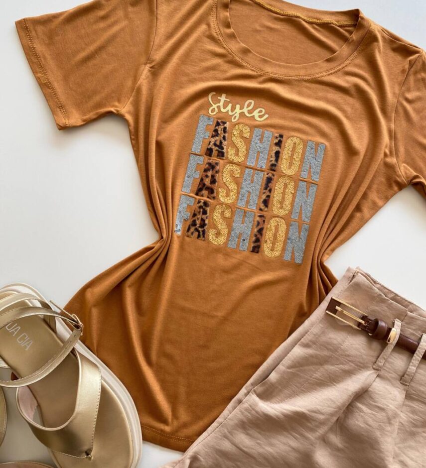 T-shirt Feminina Manga Curta Caramelo Style Fashion - Fernanda Ramos Store
