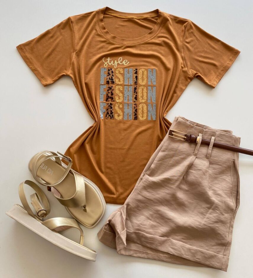 T-shirt Feminina Manga Curta Caramelo Style Fashion - Fernanda Ramos Store