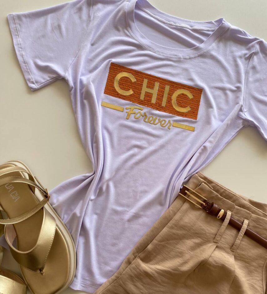 T-shirt Feminina Manga Curta Chic Forever Branca - Fernanda Ramos Store