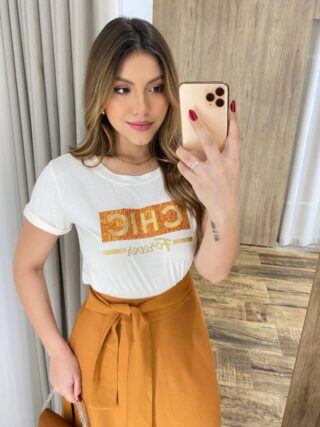 T-shirt Feminina Manga Curta Chic Forever Off White - Fernanda Ramos Store