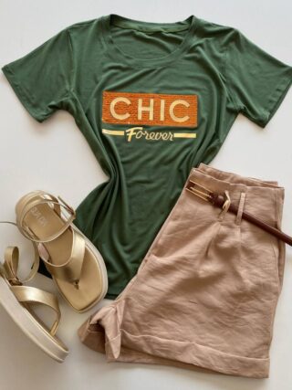 T-shirt Feminina Manga Curta Chic Forever Verde - Fernanda Ramos Store