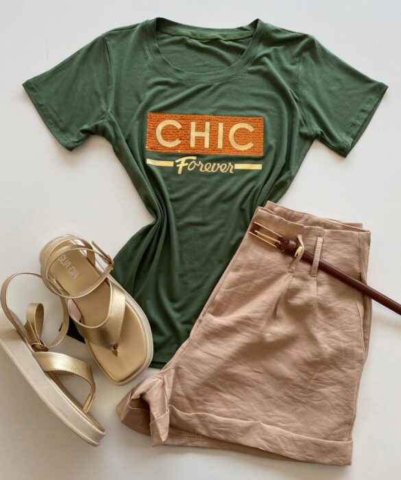 T-shirt Feminina Manga Curta Chic Forever Verde - Fernanda Ramos Store